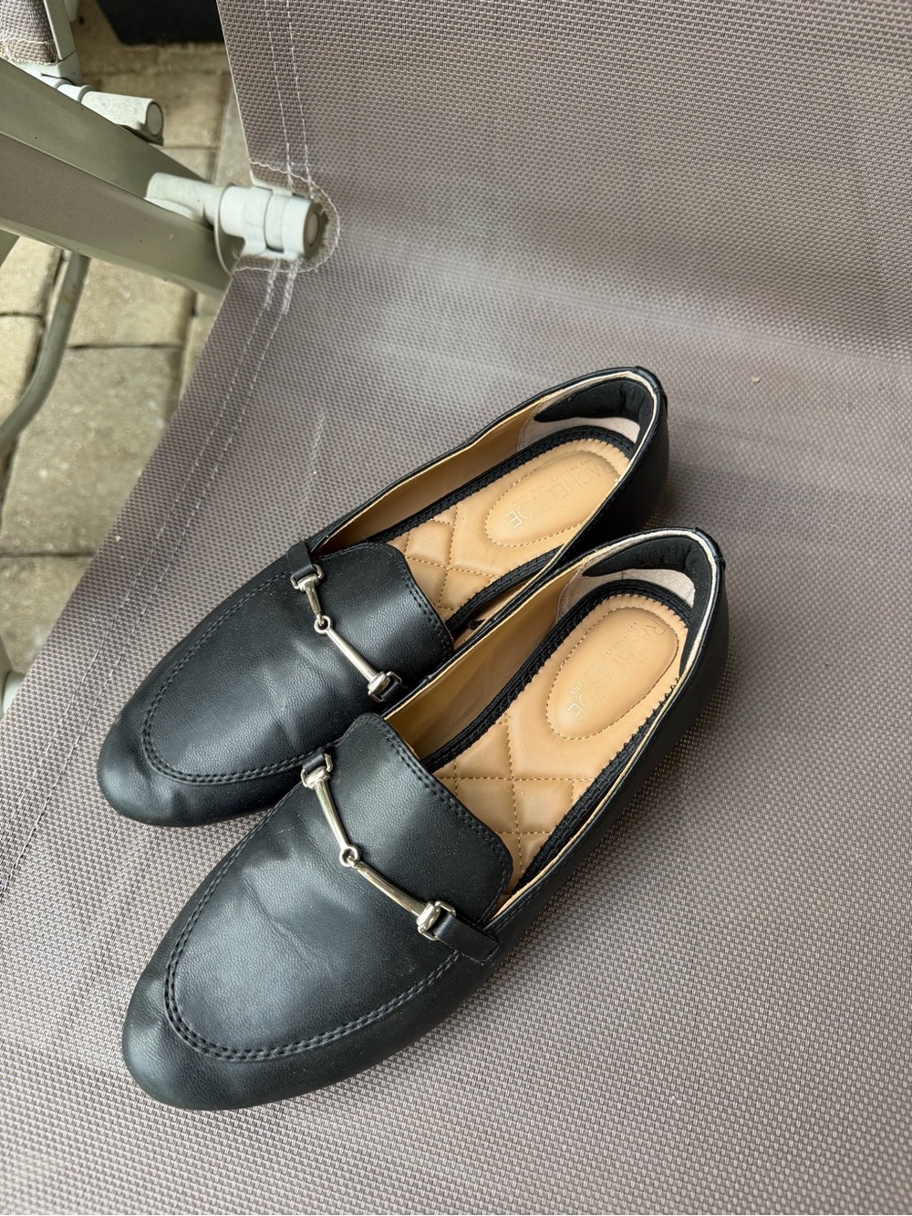 Classic Black Women’s Leather Loafers with Silver Bit size 8